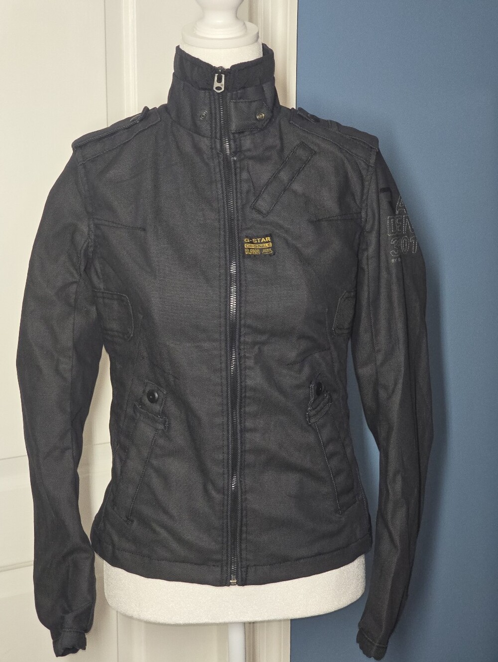 New Vtg Y2K G-Star Raw 3301 Keaton Utility Jacket Women's XS Black Denim Fitted